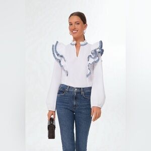 Tuckernuck Hyacinth House White Ruffled Top Blue Gingham Southern Traditional XS